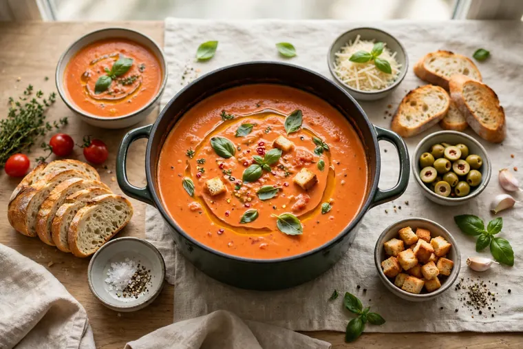 Large group-size Panera Bread soup with bread for sharing