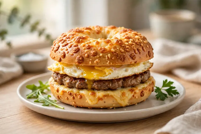 Sausage & Egg Asiago Bagel Stack