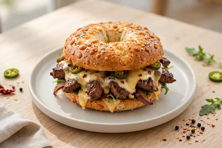 Spicy Steak Asiago Bagel Stack