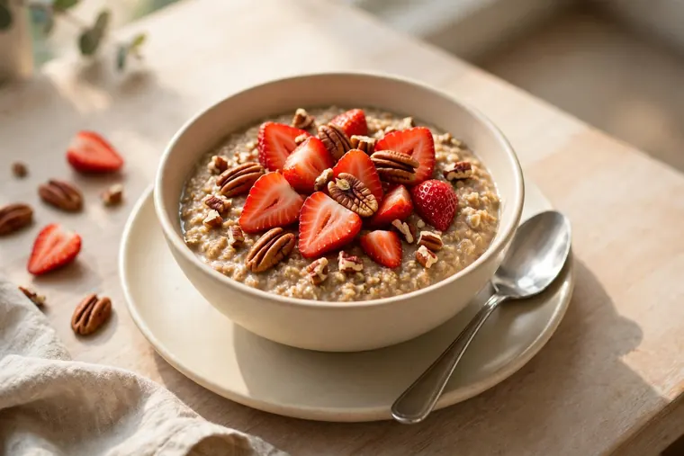 Steel Cut Oatmeal with Strawberries & Pecans