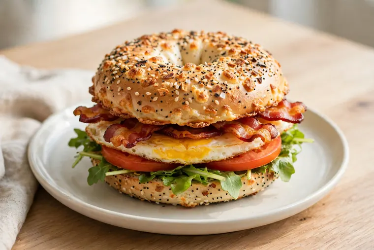 Wake-Up BLT Asiago Everything Bagel Stack